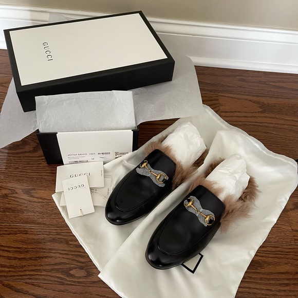 Gucci Wool Princetown Slippers Loafers 38 Black - Picture 2 of 8